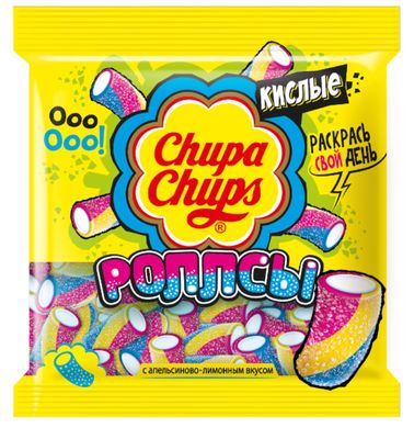 Мармелад жевательный Chupa Chups Кислые Роллсы Апельсин и лимон, 150г