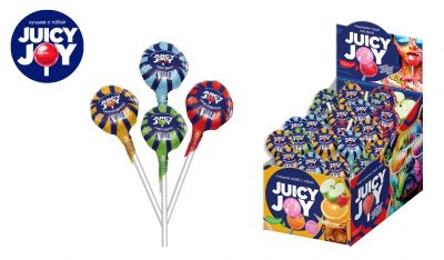 Карамель JUICY JOY на палочке с жевательной резинкой 17 г. 12*70