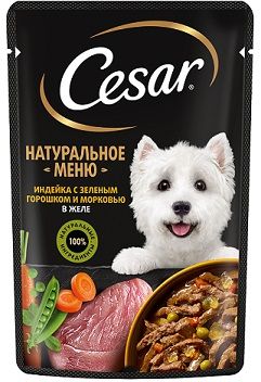Влажный корм Cesar Natural Goodness для собак, с индейкой, горохом и морковью в желе, 80г