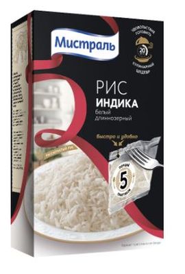 Рис Мистраль белый длиннозерный Индика в пакетах для варки, 5×80 г