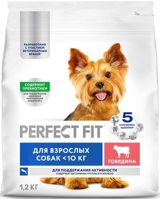 Корм сухой PERFECT FIT для собак мелких и миниатюрных пород старше одного года Для поддержания активности, с говядиной, 1,2 кг