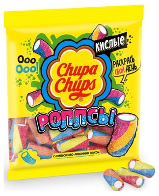 Мармелад жевательный Chupa Chups Кислые Роллсы Апельсин и лимон, 150г