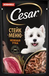 Корм Cesar для взрослых собак Стейк меню Нежная утка 80г