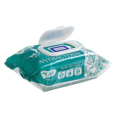 Влажные салфетки AURA Family 144шт с антибактериальным эффектом big-pack с крышкой КК/12