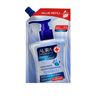 Мыло жидкое AURA Antibacterial 500мл Derma Protect крем-мыло дой-пак
