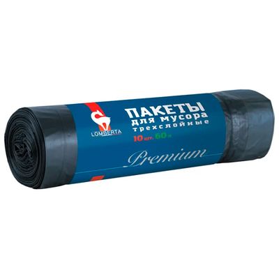 Пакеты для мусора LOMBERTA 10шт 60л с затяжкой ПНД