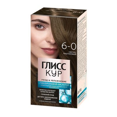 Краска для волос ГЛИСС КУР 135мл Уход & Увлажнение 6-0 Светло-каштановый