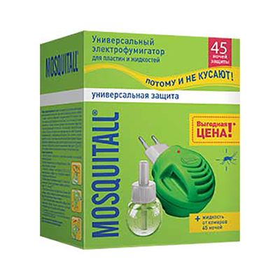 Средство от других насекомых MOSQUITALL Прибор c диодом + жидкость 45 ночей "Универсальная защита" от комаров*6