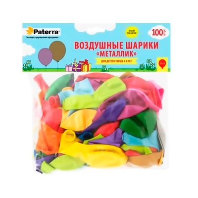 Товары для праздника PATERRA Воздуш. шарики 30 см, круглые,разноцв. без рисунка, 10 шт.в упак./50