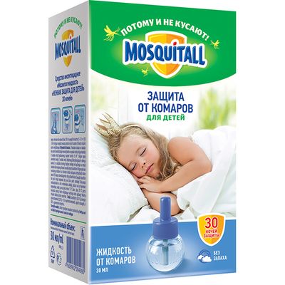Средство от комаров, клещей и других летающих MOSQUITALL 30мл Жидкость 30 ночей Нежная защита для детей от комаров