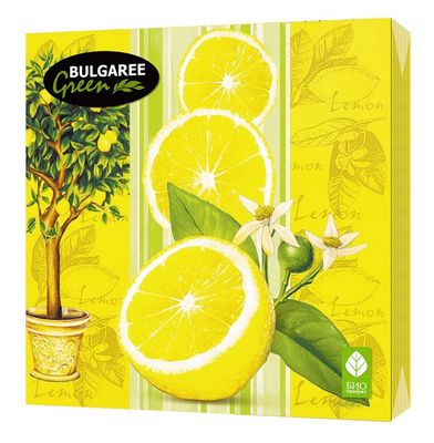 Салфетки бумажные BGREEN 3сл 20шт 33*33см Lemon