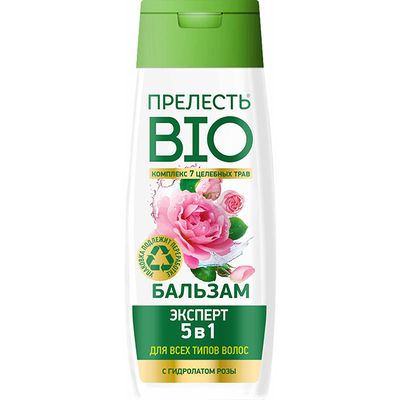 Бальзам-ополаскиватель для волос ПРЕЛЕСТЬ БИО Бальзам 250мл 5в1 с гидролатом розы для поврежденных и секущихся волос