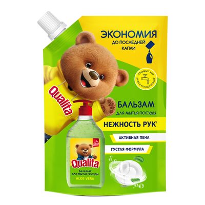 Средство для мытья посуды QUALITA 500мл GREEN TEA&ALOE дой-пак