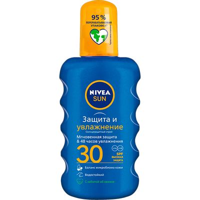 NIVEA 200мл Солнцезащитный спрей Защита и увлажнение SPF 30