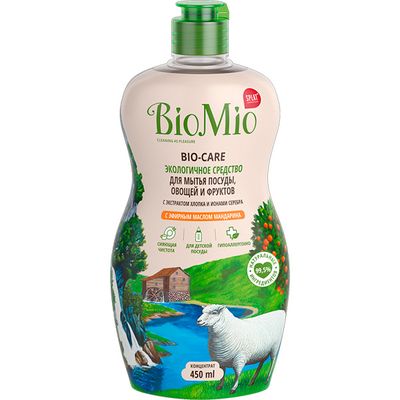 Средство для мытья BIO MIO Bio-Care 450мл посуды, овощей и фруктов Мандарин флакон*15