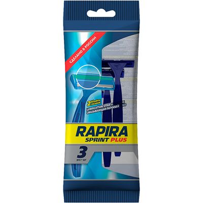 Одноразовые бритвы Rapira Sprint 3шт 2 лезвия из высококачественной стали с платиновым напылением