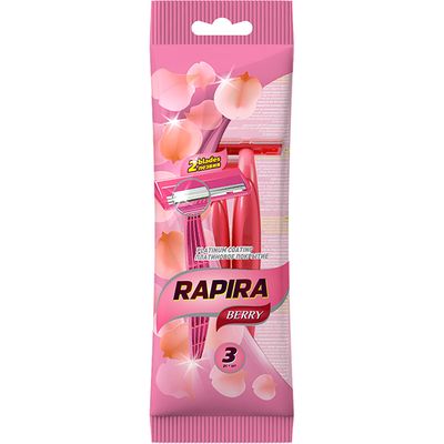 Одноразовые бритвы Rapira Berry 3шт 2 лезвия из высококачественной стали с платиновым напылением