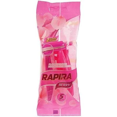 Одноразовые бритвы Rapira Berry 5шт 2 лезвия из высококачественной стали с платиновым напылением