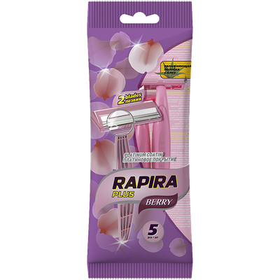 Одноразовые бритвы Rapira Berry Plus 5шт 2 лезвия с полосой Алоэ из высококачественной стали с платиновым напылением