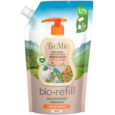 BIO MIO BIO-SOAP 500мл жидкое мыло с маслом абрикоса Refill, дой-пак