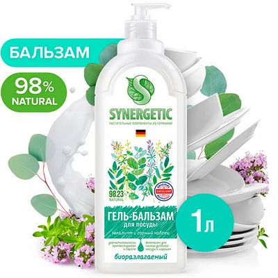 Гель-бальзам для мытья посуды SYNERGETIC 1000мл Эвкалипт и горный чабрец