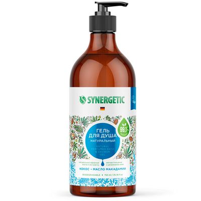 Гель для душа SYNERGETIC 750мл Кокос и масло макадамии натуральный биоразлагаемый