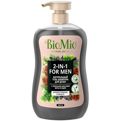 Гель-шампунь для душа BIO MIO 650мл BIO SHOWER BODY&HAIR GEL Мята и кедр мужской, дозатор