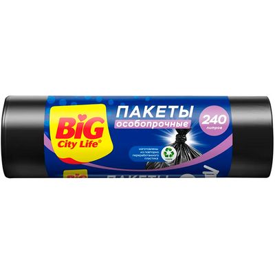 Пакеты для мусора BIG City 5шт 240л Особопрочные LD 90х130см чёрные*25