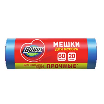 Пакеты для мусора BONUS 60л 20шт 60х80см HD синие