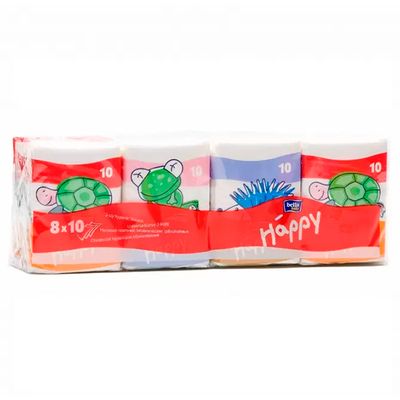Платочки бумажные BELLA baby Happy 10шт Трехслойниые носовые Звери мини-формат блок 8шт