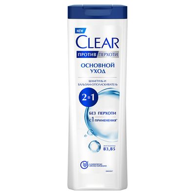 Шампунь CLEAR/КЛИАР 380мл 2в1 против перхоти Основной уход