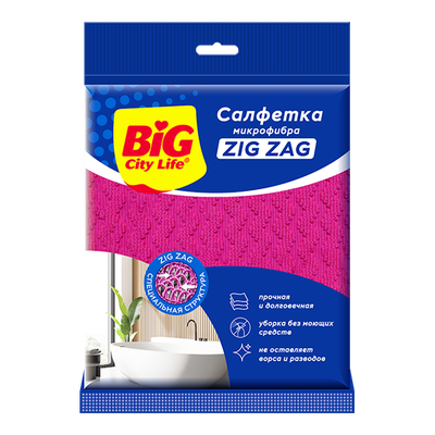 Салфетки хозяйственные BIG City 1шт из микрофибры Zig Zag (30шт/ящ)