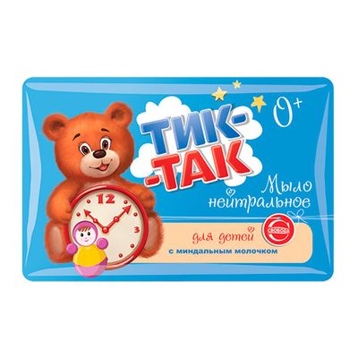 Мыло туалетное ТИК-ТАК 90г с миндальным молочком 0+ гипоаллергенное в обертке*36