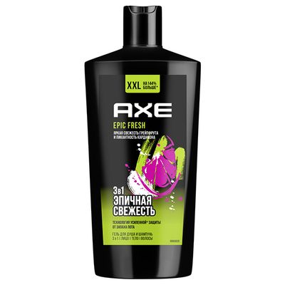 Гель для душа, шампунь и средство для умывания AXE/АКС 610мл EPIC FRESH 3в1 Грейпфрут и кардамон