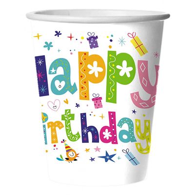 Посуда одноразовая BGREEN 10шт Стакан картонный 0,25л Happy Birthday