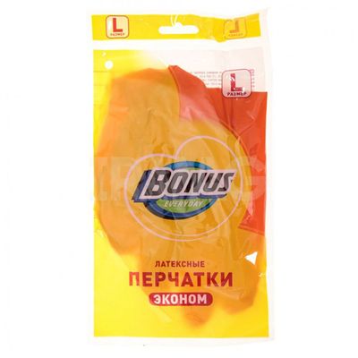 Перчатки хозяйственные BONUS латекcные Эконом L (30шт/ящ)