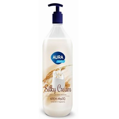 Мыло жидкое AURA Silky Cream 1000мл Крем-мыло Шелк и рисовое молочко флакон/дозатор КК/6