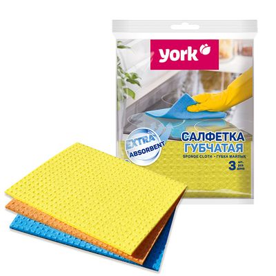 Салфетки хозяйственные YORK 3шт 15,5х17,5см губчатая*25