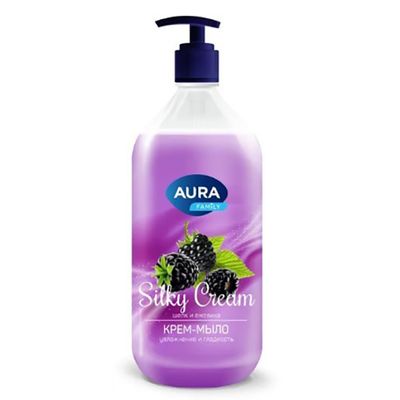 Мыло жидкое AURA Silky Cream 1000мл Крем-мыло Шелк и ежевика флакон/дозатор КК/6