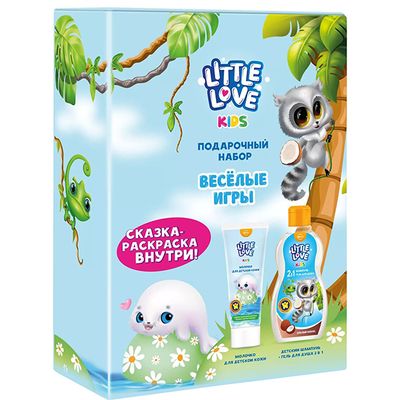 Подарочный набор LITTLE LOVE Веселые игры (шамп.-гель д/душа+молочко для дет.кожи+сказка-раскр.)