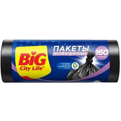 Пакеты для мусора BIG City 160л 10шт 85*120см Сверхпрочные LD синие (5шт/ящ)