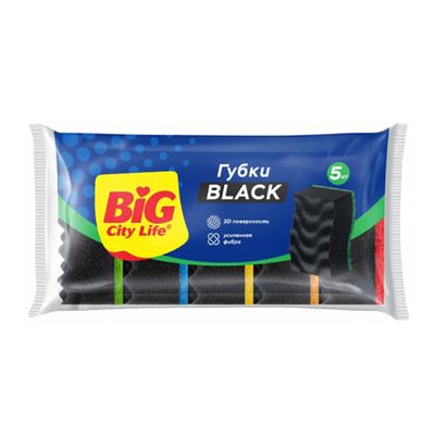 Губка хозяйственная BIG City 5шт кухонные с волнистой поверхностью Максима Black (30шт/ящ)
