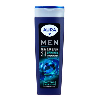 Гель для душа AURA Men 380мл 3в1 Экстра Свежесть флакон/флиптоп КК/8