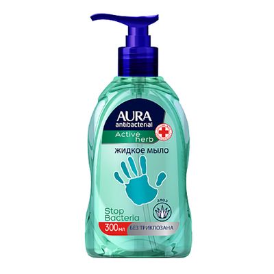 Мыло жидкое AURA Antibacterial 300мл Алоэ Вера ультразащита с антибактериальным эффектом/дозатор*8