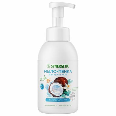 Мыло жидкое SYNERGETIC 500мл детское мыло-пенка для рук и тела Ванильный кокос
