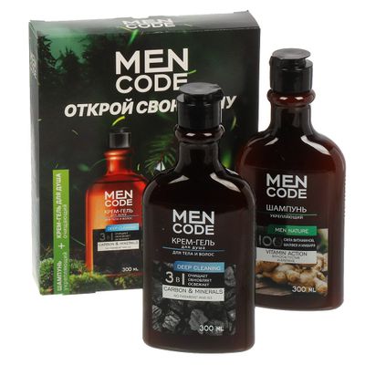 Подарочный набор MEN CODE Открой свою силу: Крем-гель д/душа DEEP CLEANING 300мл+Шампунь д/волос MEN NATURE укрепляющий 300мл картон КК/6