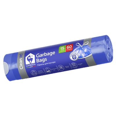 Пакеты для мусора LOMBERTA 15шт 60л с затяжкой NEW (шоу-бокс)