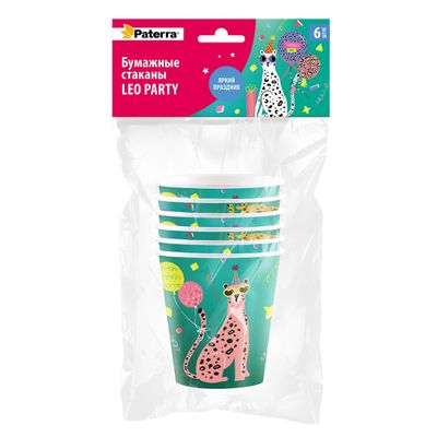 Бумажные стаканы PATERRA 250мл LEO PARTY *6