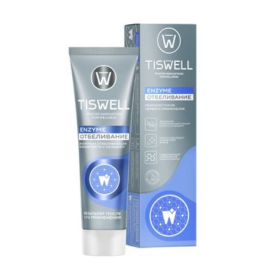 Зубная паста TISWELL 110г отбеливающая энзимная от темного налета и камня с кальцием и фтором*9