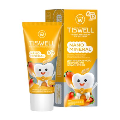 Зубная паста TISWELL 60г етская реминерализующая от кариеса с наногидроксиапатитом и фтором Манго 6–12лет